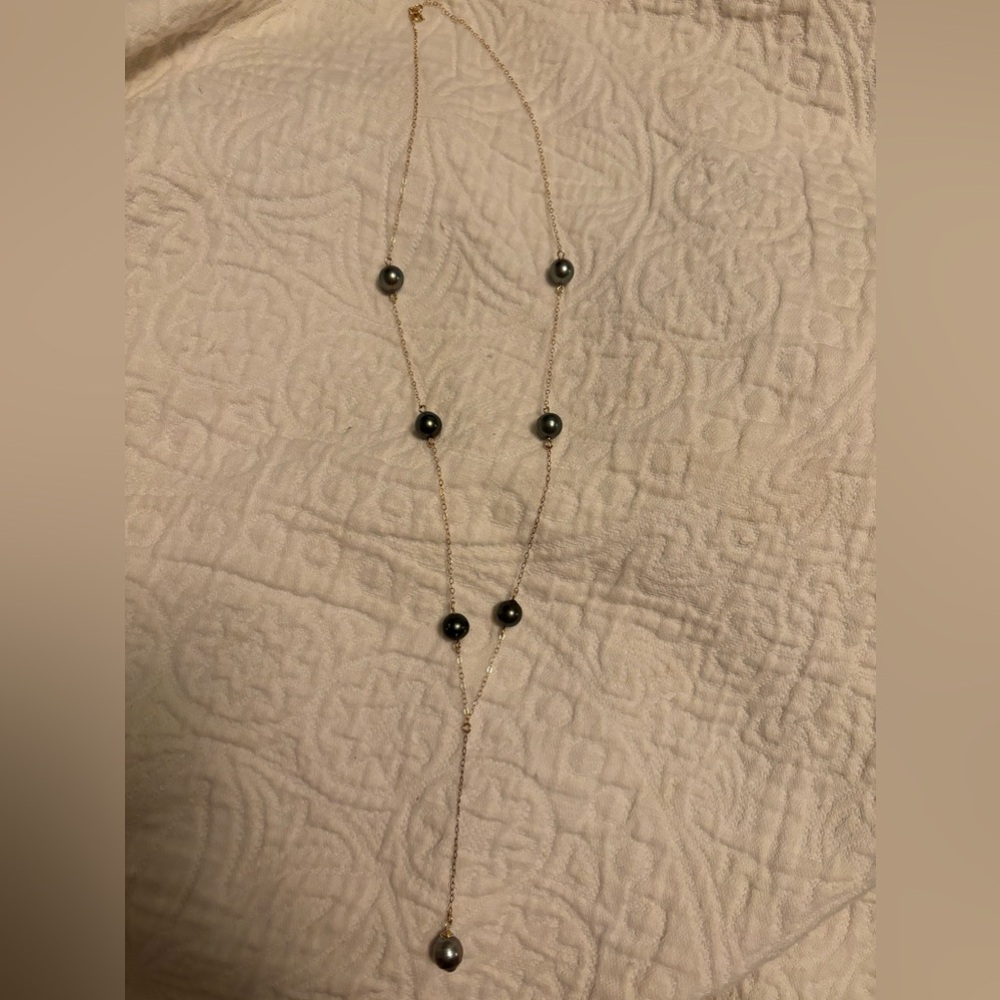 Tahitian pearl gold fill lariat necklace app. 15 in. long…app.5-6mm pearls - Picture 2 of 3